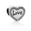 Picture of Zinc Metal Alloy European Style Large Hole Charm Beads Heart Antique Silver Color Message "LOVE" Carved About 12mm x 11mm, Hole: Approx 5.4mm, 10 PCs