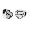 Picture of Zinc Metal Alloy European Style Large Hole Charm Beads Heart Antique Silver Color Message "LOVE" Carved About 12mm x 11mm, Hole: Approx 5.4mm, 10 PCs