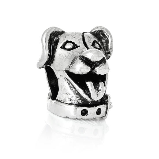 Image de Perles à Gros Trou au Style Européen en Alliage de Zinc Chien Argent Antique 13mm x 12mm, Tailles de Trous: 5.3mm, 10 Pcs