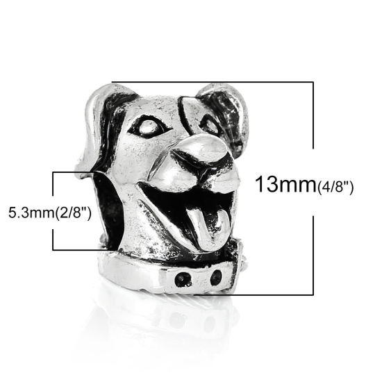 Image de Perles à Gros Trou au Style Européen en Alliage de Zinc Chien Argent Antique 13mm x 12mm, Tailles de Trous: 5.3mm, 10 Pcs