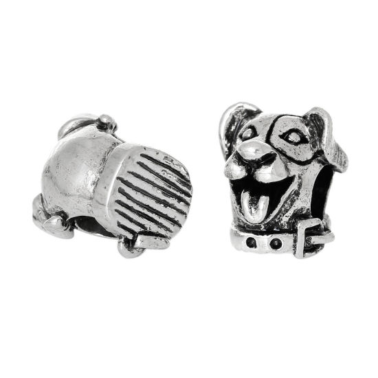 Image de Perles à Gros Trou au Style Européen en Alliage de Zinc Chien Argent Antique 13mm x 12mm, Tailles de Trous: 5.3mm, 10 Pcs