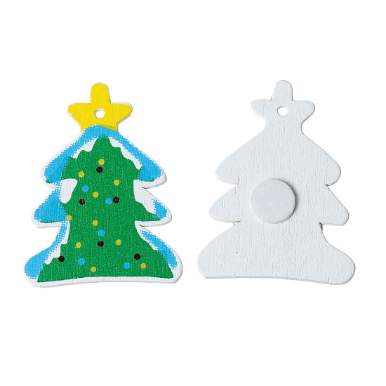 Image de Appliques d'embellissement en Bois Naturel Forme Pin de Noël Vert 3.7cm x 2.8cm, 50 Pièces