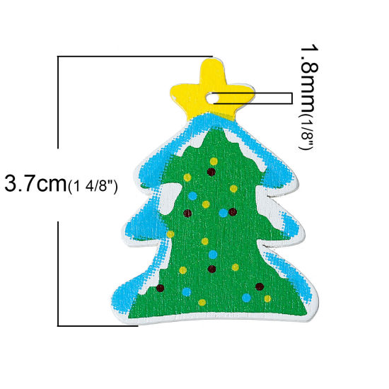 Image de Appliques d'embellissement en Bois Naturel Forme Pin de Noël Vert 3.7cm x 2.8cm, 50 Pièces