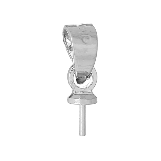 Picture of Brass Pearl Pendant Connector Bail Pin Cup Cap Silver Tone 11mm x4mm( 3/8" x 1/8") (Needle Thickness: 0.7mm), 100 PCs
