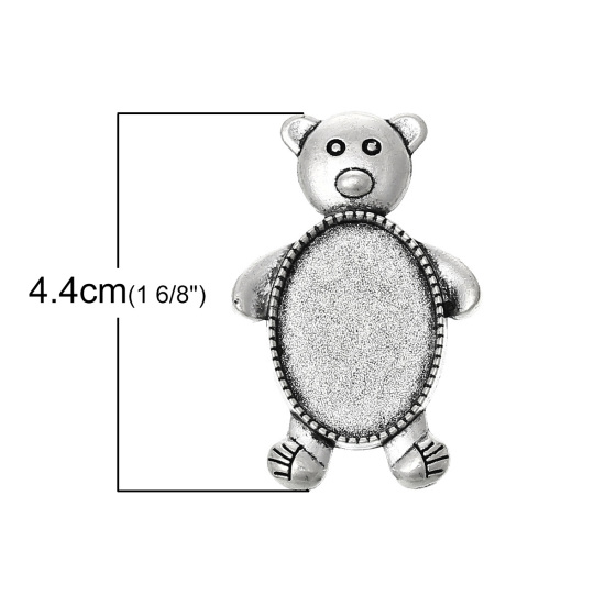 Image de Broche Epingle à Nourrice en Alliage de Zinc Ours Argent Vieilli (Convenable à Cabochon 25mm x 18mm) 4.4cm x2.9cm, 5 PCs