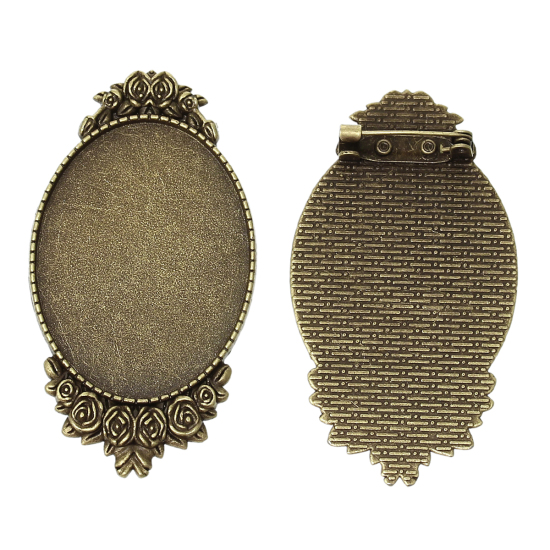 亜鉛合金 ブローチ 楕円形 銅古美 台座付 ( 4cm x 3cmに適応) 5.9cm x 3.2cm、 5 個 の画像