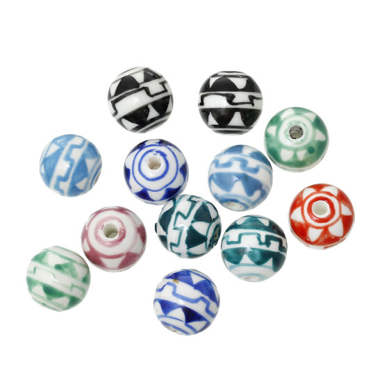 Image de Perles en Céramique Rond Couleur au Hasard Triangle 14mm Dia, Taille de Trou: 2.6mm - 3mm, 10 PCs