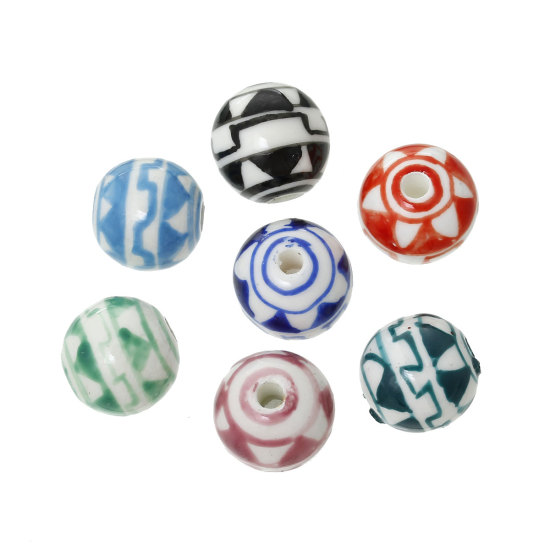 Image de Perles en Céramique Rond Couleur au Hasard Triangle 14mm Dia, Taille de Trou: 2.6mm - 3mm, 10 PCs