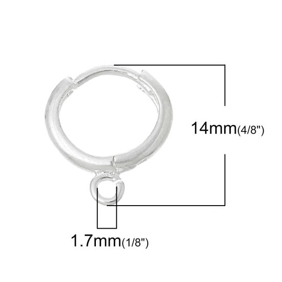 Image de 10 Pcs Boucles d'Oreilles Créoles en Laiton Argenté Rond avec Boucle 14mm x 12mm, Epaisseur de Fil: 0.8mm(taille 20)
