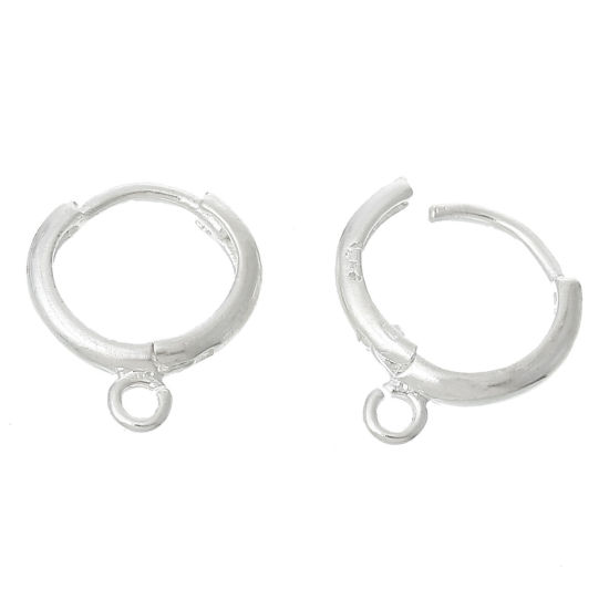 Image de 10 Pcs Boucles d'Oreilles Créoles en Laiton Argenté Rond avec Boucle 14mm x 12mm, Epaisseur de Fil: 0.8mm(taille 20)