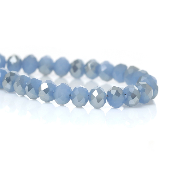 Image de 1 Enfilade (env. 122 Pcs/Enfilade) Perles pour DIY Fabrication de Bijoux en Verre Abaque Bleu & Argent A Facettes, Env. 4mm Dia, Trou: 1mm, 41cm long