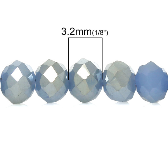 Image de 1 Enfilade (env. 122 Pcs/Enfilade) Perles pour DIY Fabrication de Bijoux en Verre Abaque Bleu & Argent A Facettes, Env. 4mm Dia, Trou: 1mm, 41cm long