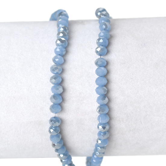 Image de 1 Enfilade (env. 122 Pcs/Enfilade) Perles pour DIY Fabrication de Bijoux en Verre Abaque Bleu & Argent A Facettes, Env. 4mm Dia, Trou: 1mm, 41cm long
