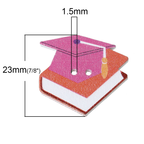 ウッドボタン 本 フクシア色 二つ穴 26mm x 23mm、 20 個 の画像