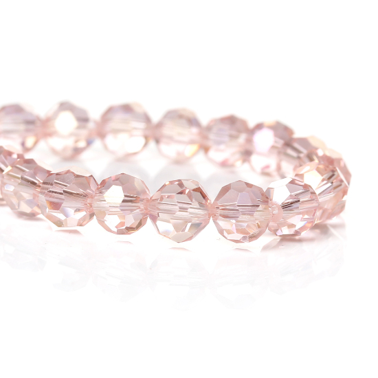 Image de Perles en Verre Forme Rond Rose Couleur AB A Facettes, Diamètre: 6mm, Tailles de Trous: 1.5mm, 1 Enfilade ( 60.5cm Long/Enfliade, Environ 100PCs/Enfilade )