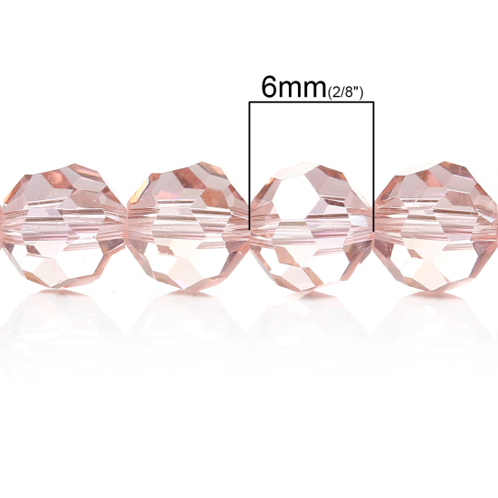 Image de Perles en Verre Forme Rond Rose Couleur AB A Facettes, Diamètre: 6mm, Tailles de Trous: 1.5mm, 1 Enfilade ( 60.5cm Long/Enfliade, Environ 100PCs/Enfilade )