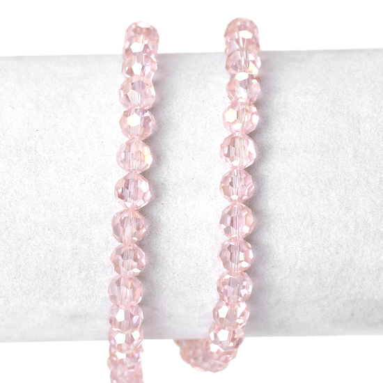 Image de Perles en Verre Forme Rond Rose Couleur AB A Facettes, Diamètre: 6mm, Tailles de Trous: 1.5mm, 1 Enfilade ( 60.5cm Long/Enfliade, Environ 100PCs/Enfilade )