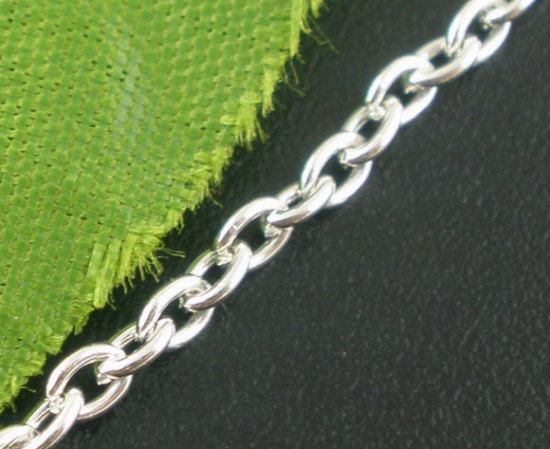 Picture of 10 M (Approx 32.81 Foot) Iron Based Alloy Link Cable Chain Findings Silver Plated 3x2mm