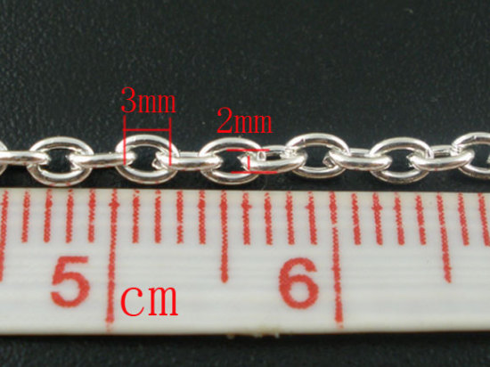 Picture of 10 M (Approx 32.81 Foot) Iron Based Alloy Link Cable Chain Findings Silver Plated 3x2mm