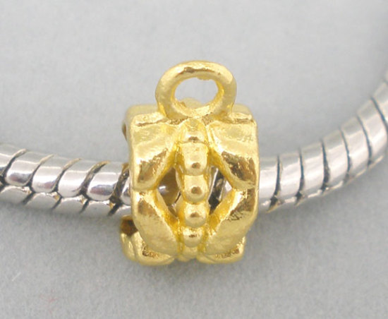 Picture of 50 PCs Gold Plated Flower Pattern Bails Beads Fit European Bracelet 12x6mm