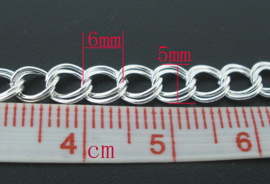 4 メートル 合金 二重ループチェーン 銀メッキ 6x5mm、 の画像