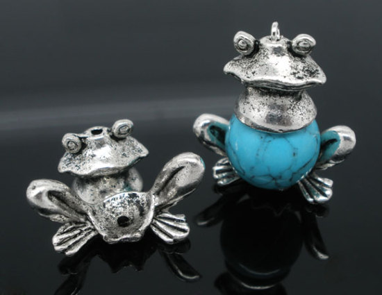 Image de Coupelles en Alliage de Zinc Grenouilles Argent Vieilli (Convenable à Perle 12mm Dia.) 26mm x 9mm - 24mm x 9mm 14mm x 13mm, 5 Kits