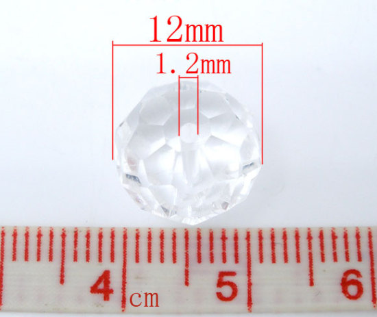 Image de Perles Cristales en Verre Plat-Rond Blanc Transparent à Facettes 12mm Dia, Taille de Trou: 1.2mm, 50 Pcs