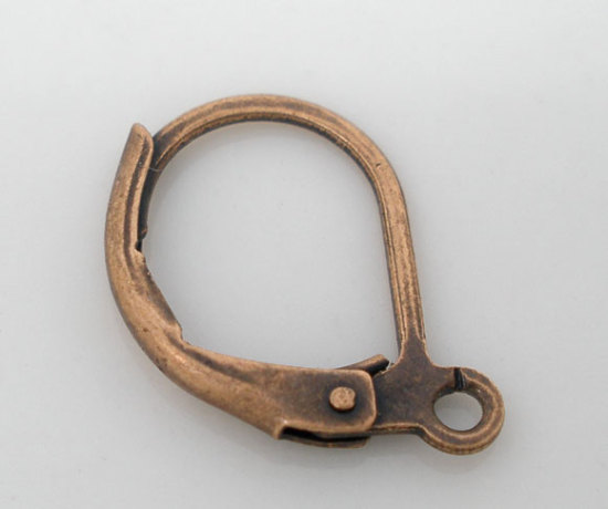 Picture of 60 PCs Brass Lever Back Clips Earrings Antique Copper With Loop 16mm x 10mm