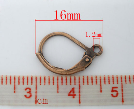 Picture of 60 PCs Brass Lever Back Clips Earrings Antique Copper With Loop 16mm x 10mm