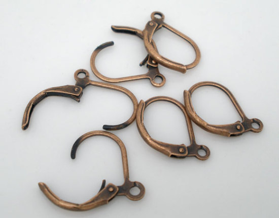 Picture of 60 PCs Brass Lever Back Clips Earrings Antique Copper With Loop 16mm x 10mm