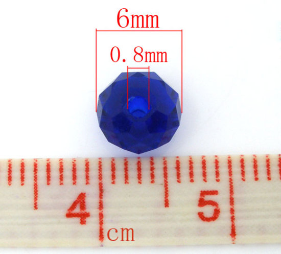 Image de Perles Cristales en Verre Plat-Rond Bleu Foncé Transparent à Facettes 6mm Dia, Taille de Trou: 0.8mm, 100 Pcs