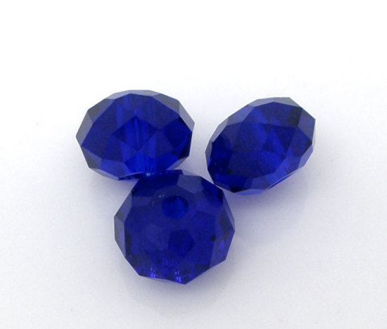 Image de Perles Cristales en Verre Plat-Rond Bleu Foncé Transparent à Facettes 6mm Dia, Taille de Trou: 0.8mm, 100 Pcs