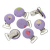 Picture of Wood Baby Pacifier Clip Woven Cloth Round Purple Mushroom Pattern 4.1cm x2.8cm(1 5/8" x1 1/8") - 3.8cm x2.8cm(1 4/8" x1 1/8"), 10 PCs