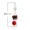Picture of Zinc Metal Alloy Clip On Charms For Vintage Charm Bracelets Japanese Doll Silver Plated Red & Black Enamel 30mm(1 1/8") x 7mm(2/8"), 5 PCs