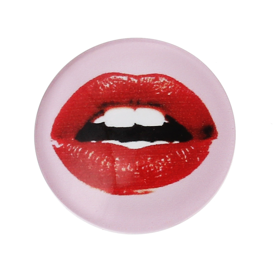 Imagen de Dome Seals Cabochons Vidrio de Ronda Llano ，Rosa & Rojo Labio 20mm Diámetro: 2 Unidades