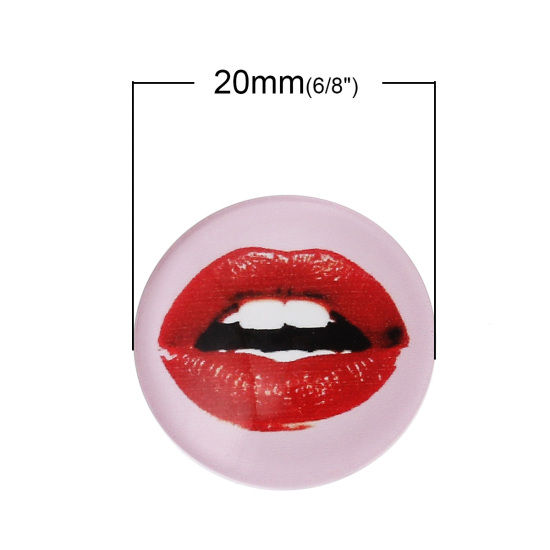 Imagen de Dome Seals Cabochons Vidrio de Ronda Llano ，Rosa & Rojo Labio 20mm Diámetro: 2 Unidades