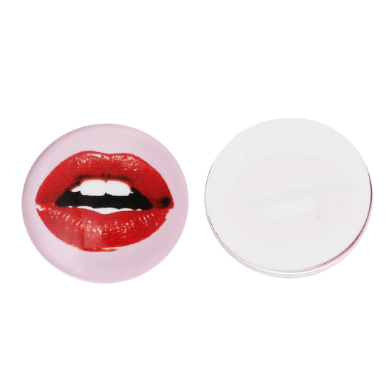 Imagen de Dome Seals Cabochons Vidrio de Ronda Llano ，Rosa & Rojo Labio 20mm Diámetro: 2 Unidades