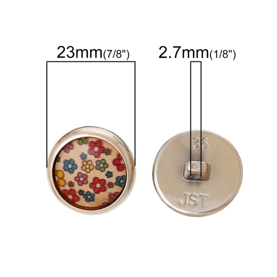 ウッド 縫製 ボタン シャンク縫製 ボタン 円形 多色 花柄 23mm 直径、 20 個 の画像