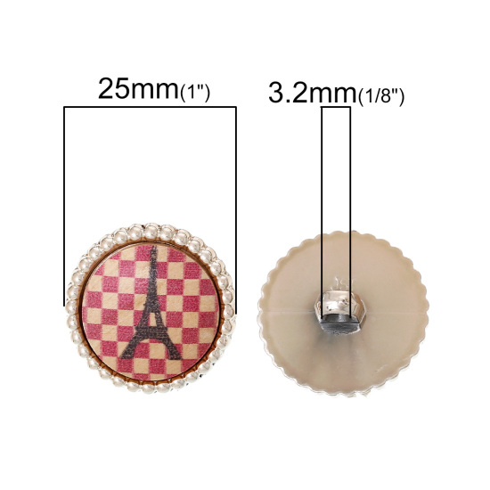 ウッド 縫製 ボタン シャンク縫製 ボタン 円形 多色 エッフェル塔柄 25mm 直径、 20 個 の画像