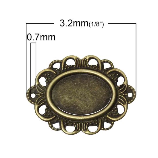 Picture of Iron Based Alloy Cabochon Settings Connectors Oval Antique Bronze Hollow (Fits 17mm x 12mm ) 32mm(1 2/8") x 24mm(1"), 100 PCs