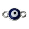 Picture of Zinc Metal Alloy Connectors Findings Round Silver Tone Evil Eye Carved Dark Blue & White Enamel 14mm x 8mm, 30 PCs