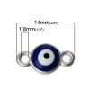 Picture of Zinc Metal Alloy Connectors Findings Round Silver Tone Evil Eye Carved Dark Blue & White Enamel 14mm x 8mm, 30 PCs
