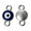 Picture of Zinc Metal Alloy Connectors Findings Round Silver Tone Evil Eye Carved Dark Blue & White Enamel 14mm x 8mm, 30 PCs