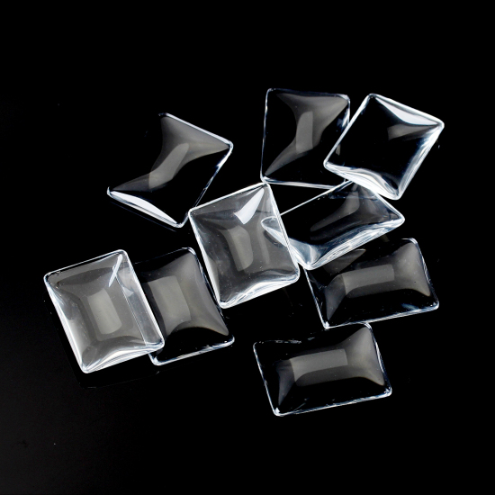 Image de 3 Pcs Cabochon Dôme en Verre Rectangle Dos Plat Transparent 25mm x 18mm