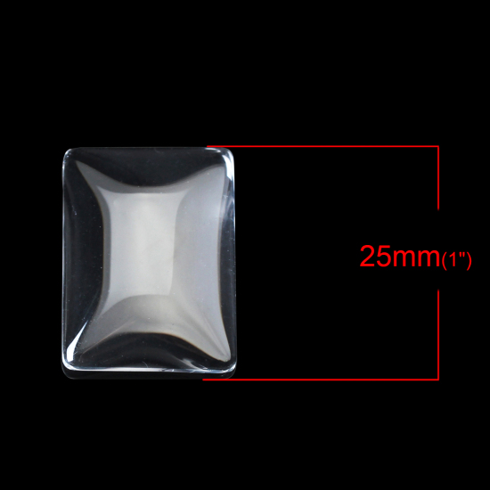 Image de 3 Pcs Cabochon Dôme en Verre Rectangle Dos Plat Transparent 25mm x 18mm