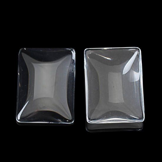 Image de 3 Pcs Cabochon Dôme en Verre Rectangle Dos Plat Transparent 25mm x 18mm