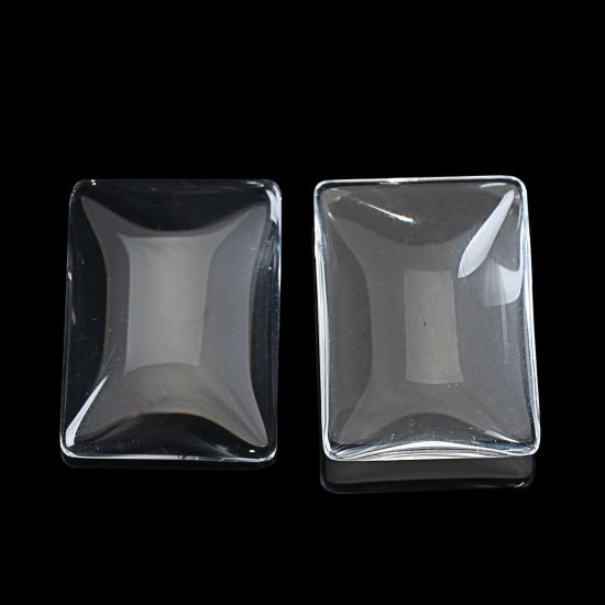 Image de 3 Pcs Cabochon Dôme en Verre Rectangle Dos Plat Transparent 25mm x 18mm