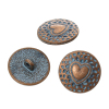 Picture of Zinc Based Alloy Metal Sewing Shank Buttons Round Antique Copper Heart Carved Spray Painted Blue 18mm( 6/8") Dia, 30 PCs