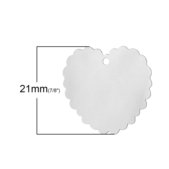 Image de 3 Pcs Breloques en 304 Acier Inoxydable Estampe en Filigrane Argent Mat Cœur 23mm x 21mm