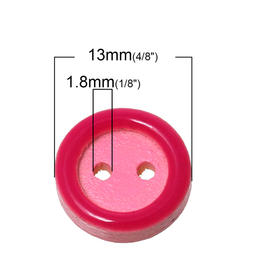 ウッドボタン 円形 ピンク 二つ穴 13mm 直径、 30 個 の画像